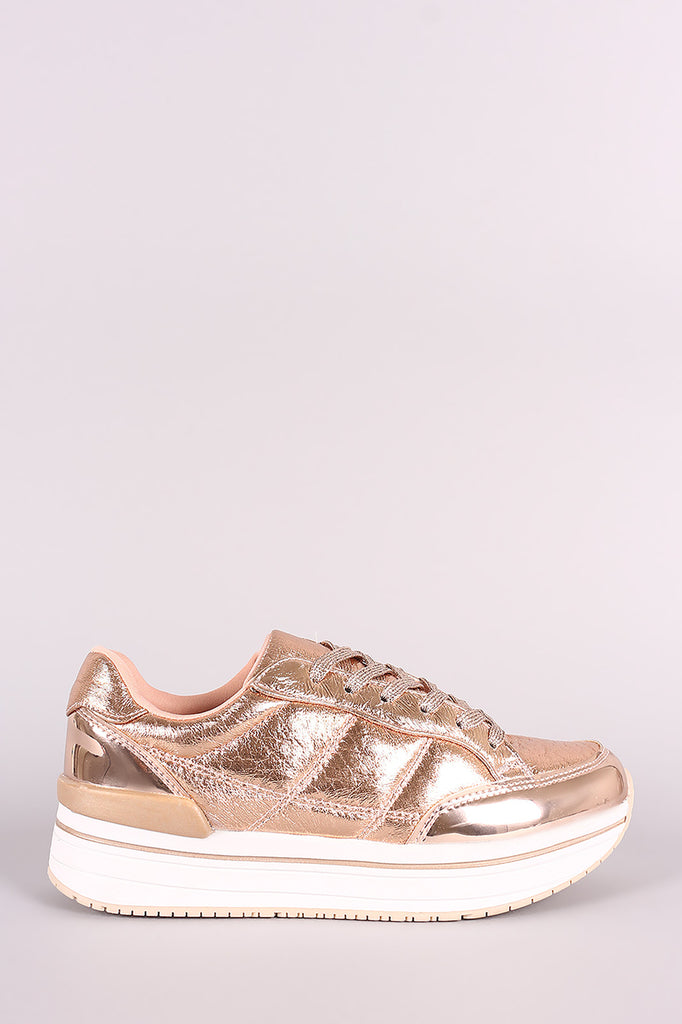 Qupid Distressed Leather Lace Up Flatform Sneaker