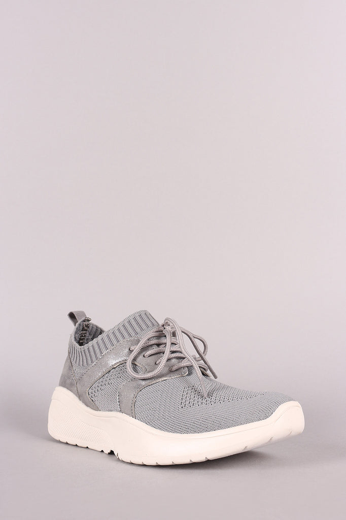 Qupid Stretchy Knit Round Toe Lace-Up Sneaker